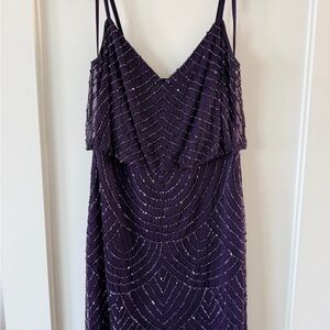 Adrianna Papell Beaded Deep Purple Strapless Evening Dress